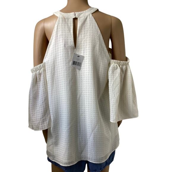 Saks Fifth Avenue white cold-shoulder cream blouse women’s L - Picture 2 of 8